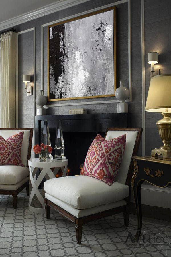 Your Original Black Room White Abstract Canvas Wall Art M615P